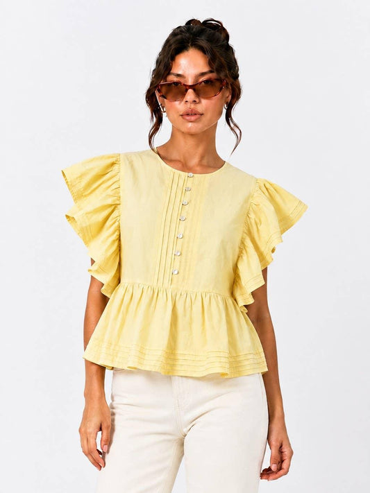 Butter Peplum Blouse with Flutter Sleeves