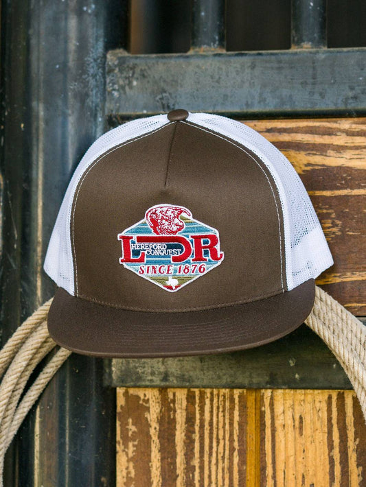 Brown & White Conquest Classic Five Panel Hat