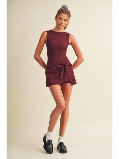Sleeveless Wrap Tie Front Dress - Burgundy