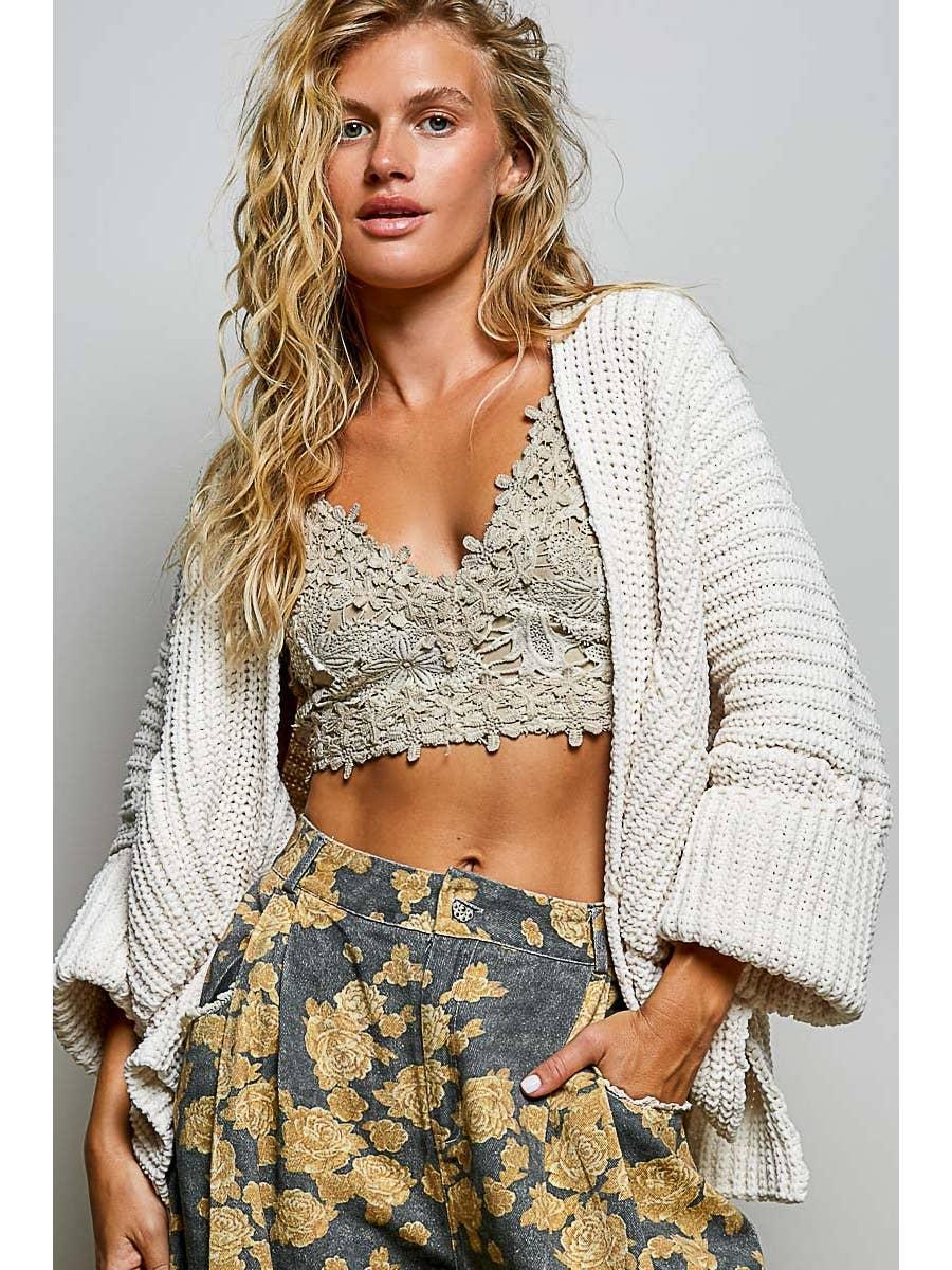 Chenille Sweater Cardigan - Cream