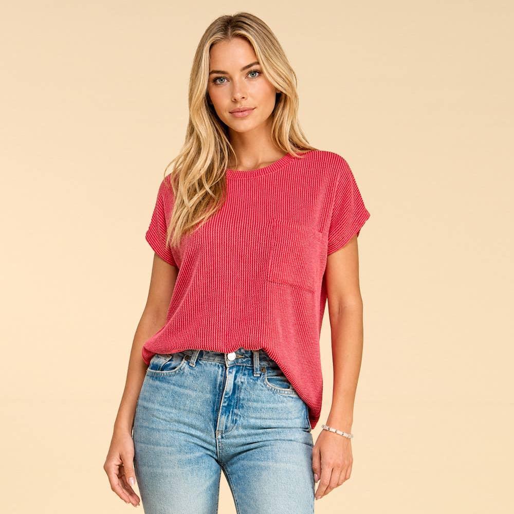 Solid Ribbed Top Red