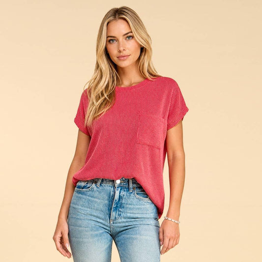 Solid Ribbed Top Red
