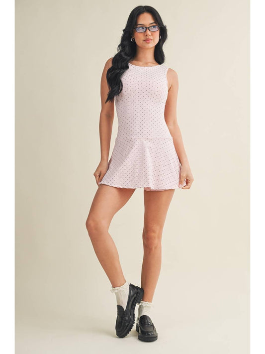 Polka Dot A-Line Mini Dress Pink