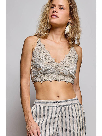 Adjustable Lace Crochet  Bralette - Taupe