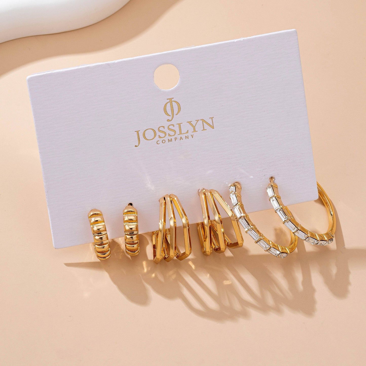 Baguette Stone Hoop, Geo Hoop Trio Earrings |