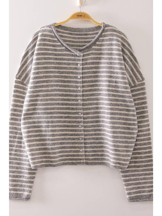 Mia Button Down Sweater - Grey