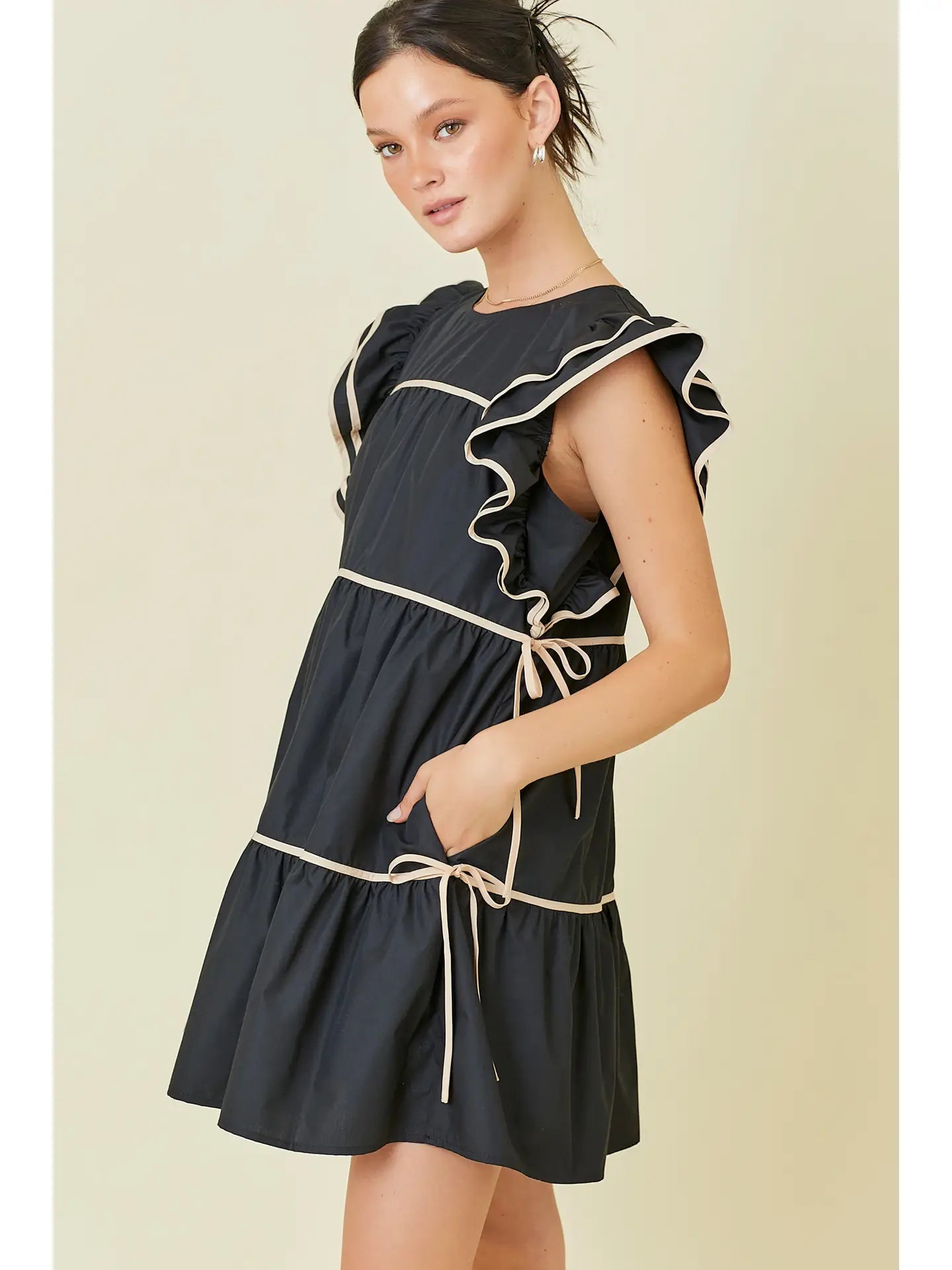 Ruffle Sleeve Mini Dress Black