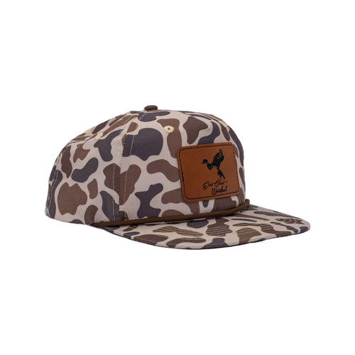 Leather Woodie Patch Hat Old School Camo Rope