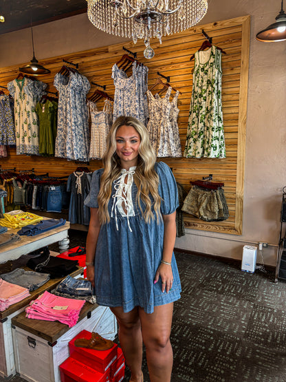 Denim Bow Mini Dress