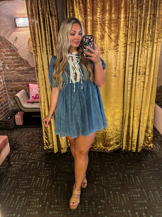 Denim Bow Mini Dress
