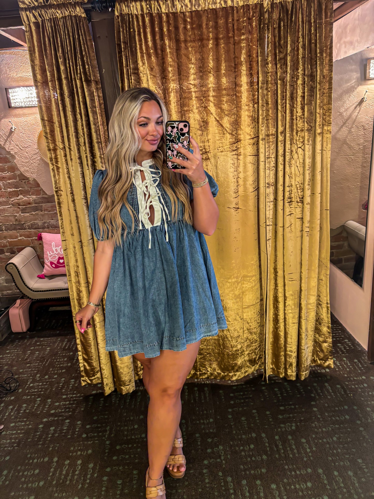Denim Bow Mini Dress
