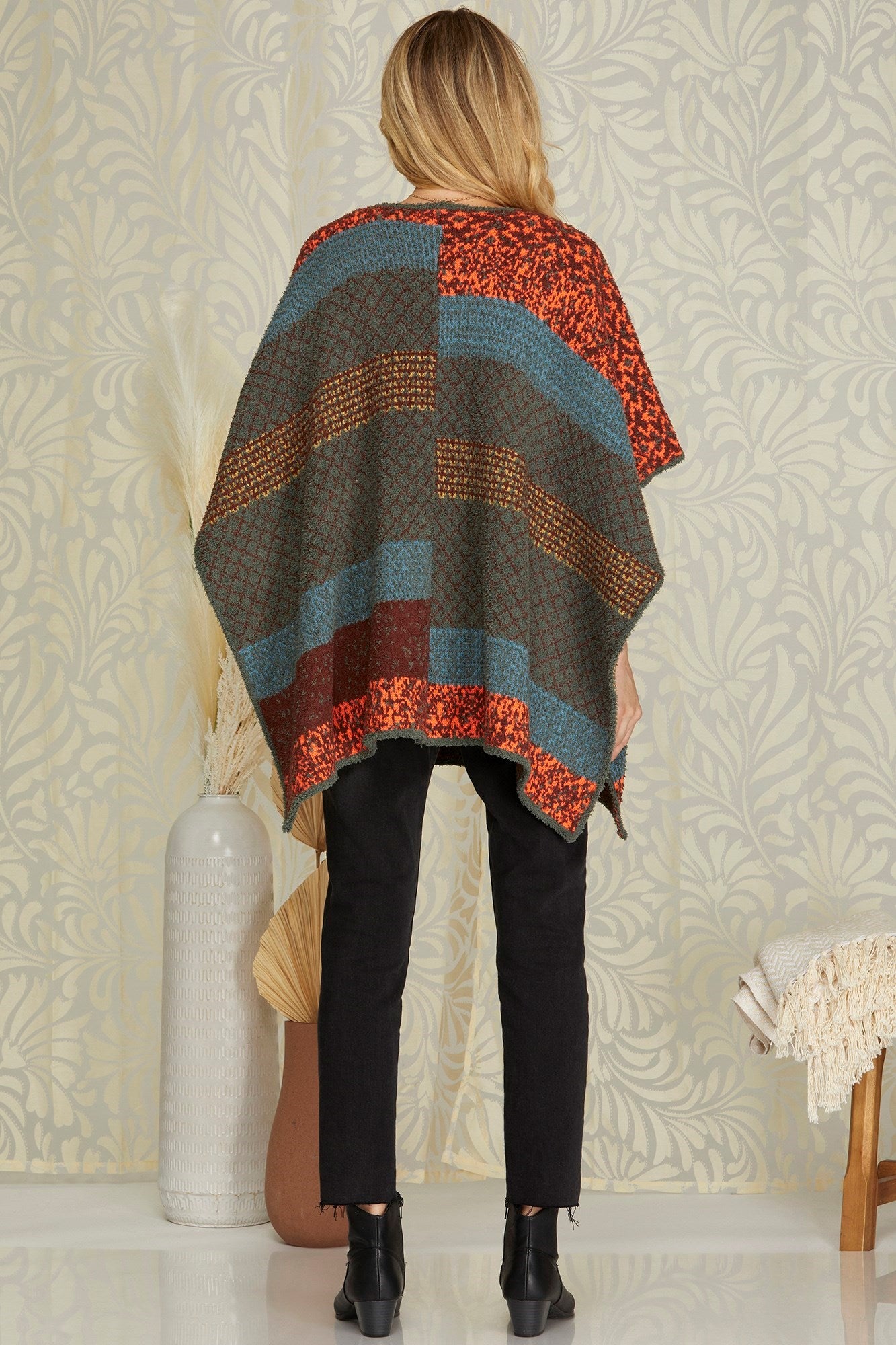 Color Block Poncho