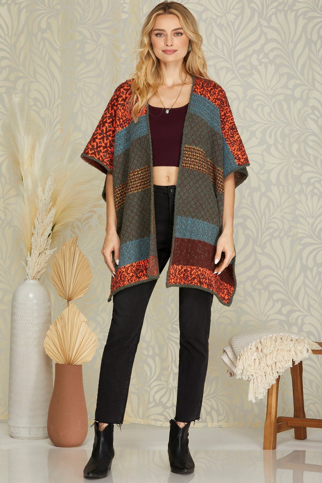 Color Block Poncho