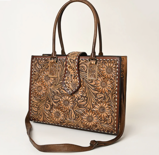 Tote Hand Tooled Genuine Leather Women Bag Western Handbag Purse