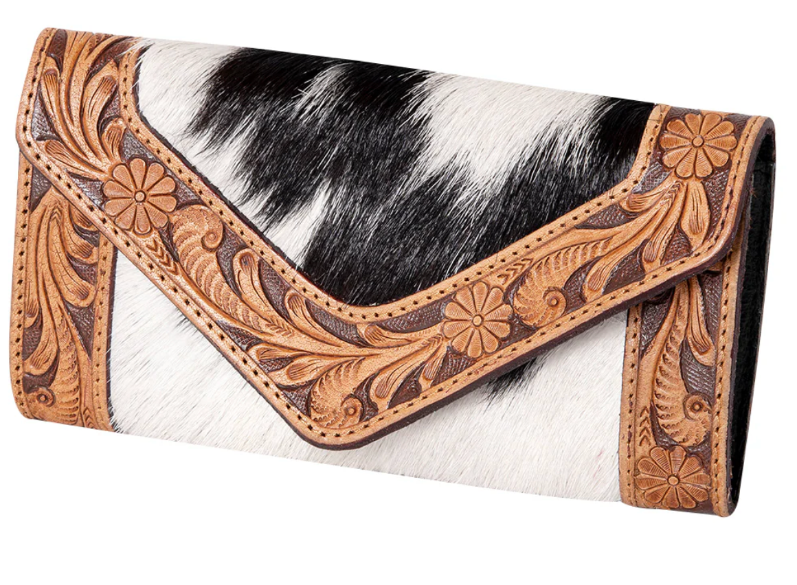 Cow Hide Tooled Wallet