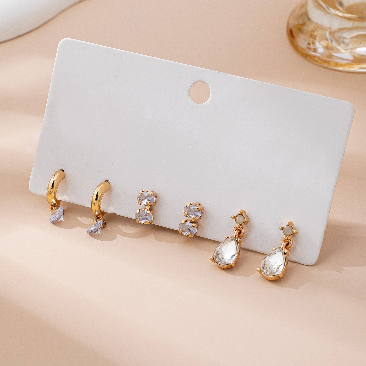 Trio Gold-Tone Crystal Drop Earring Set |