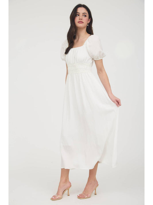 Faithful Ballon Sleeve Midi Dress White