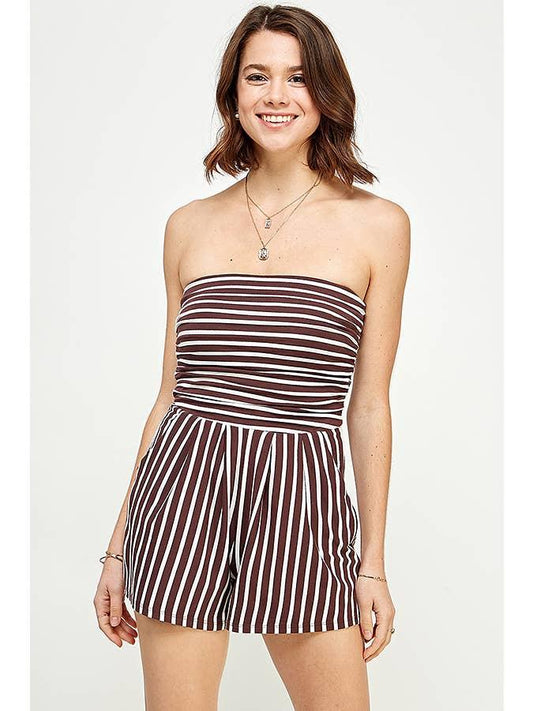 Stripe Tube Romper Deep Choco/Soft White