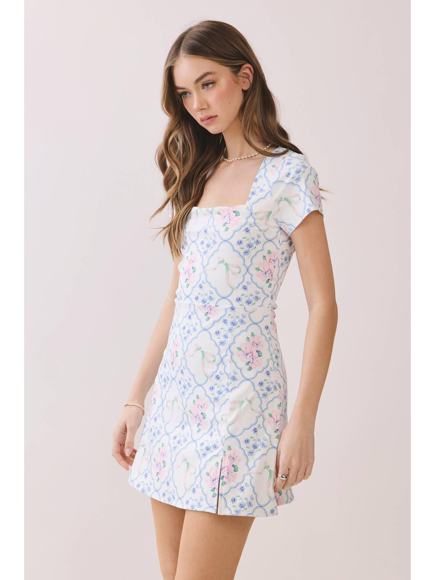 Vintage Floral Print Mini Dress