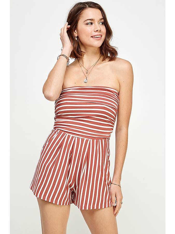 Stripe Tube Romper Bake Wood/Soft White