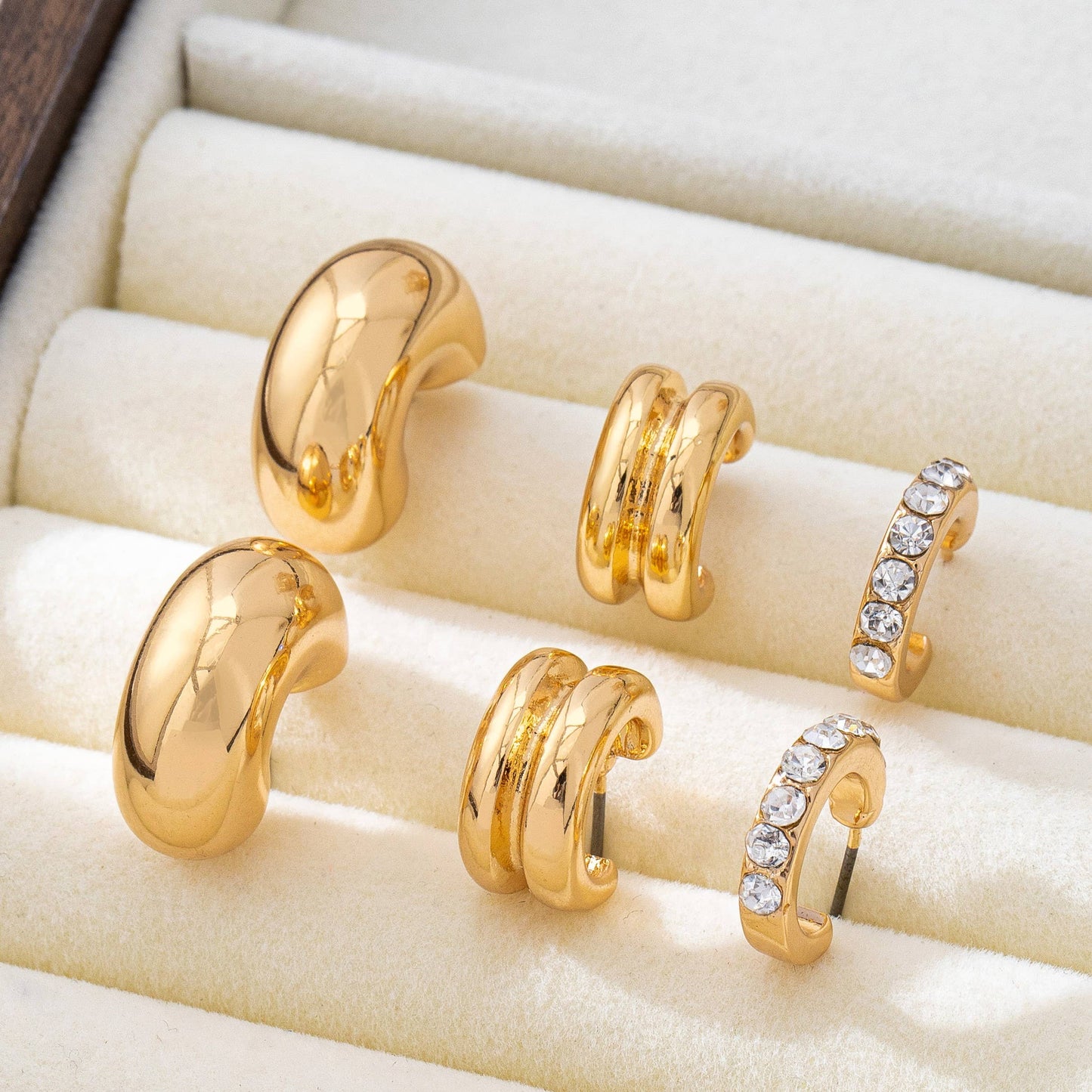 Rhinestone Double Puffy Hoop Trio |