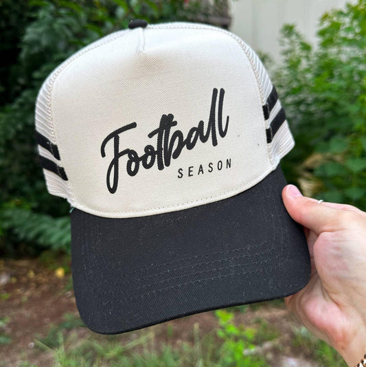 Football Season Black Striped Canvas Trucker Hat
