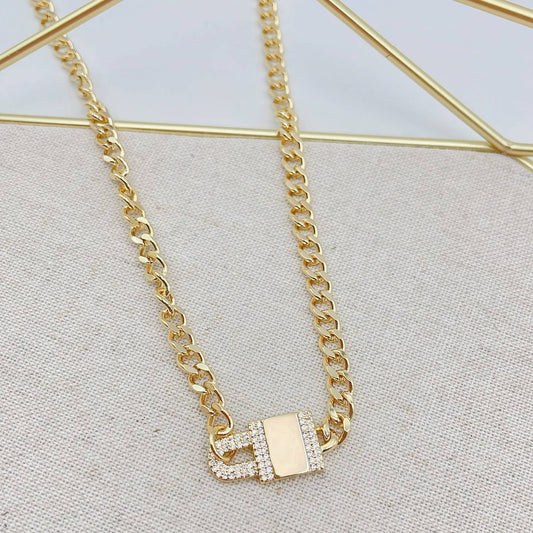 Lock Pave Necklace Gold
