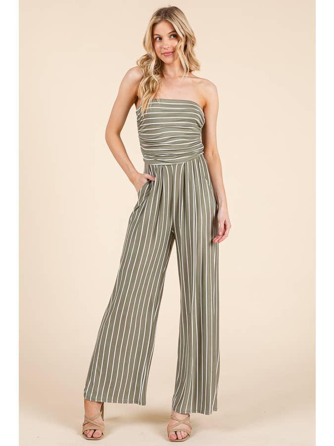Tube Top Palazzo Romper Fade Olive/Soft White