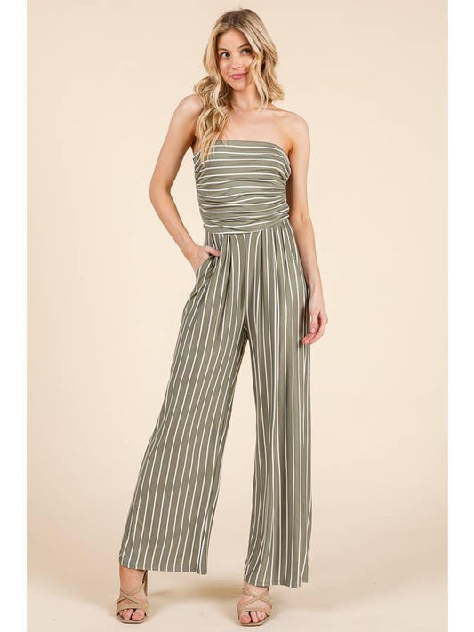 Tube Top Palazzo Romper Fade Olive/Soft White