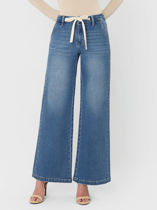 Lady Bird High Rise Waist Tie Twist Wide Jeans
