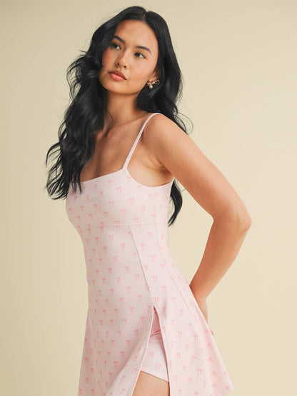 Bow Print Mini Workout Dress