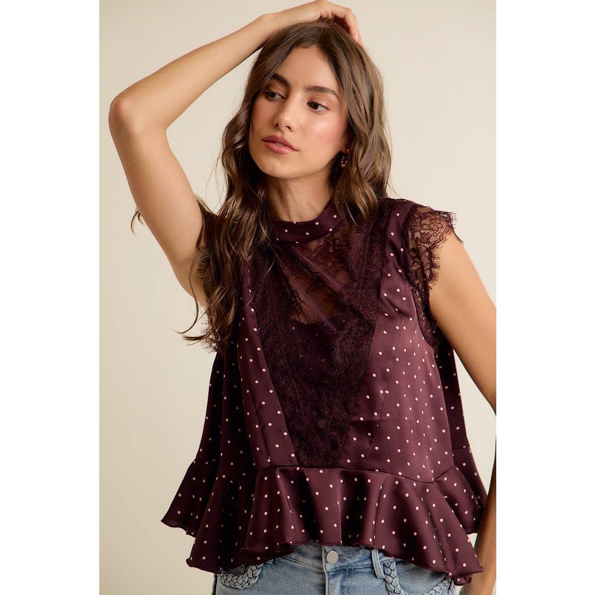 Polka Dot Satin Lace Blouse
