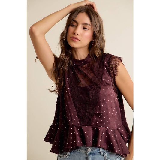 Polka Dot Satin Lace Blouse