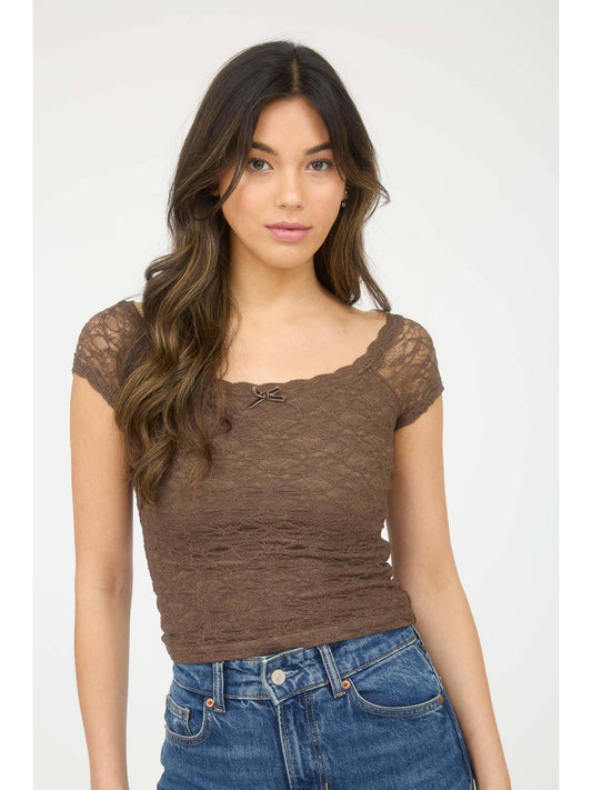 Lace Front Detail Top - Brown