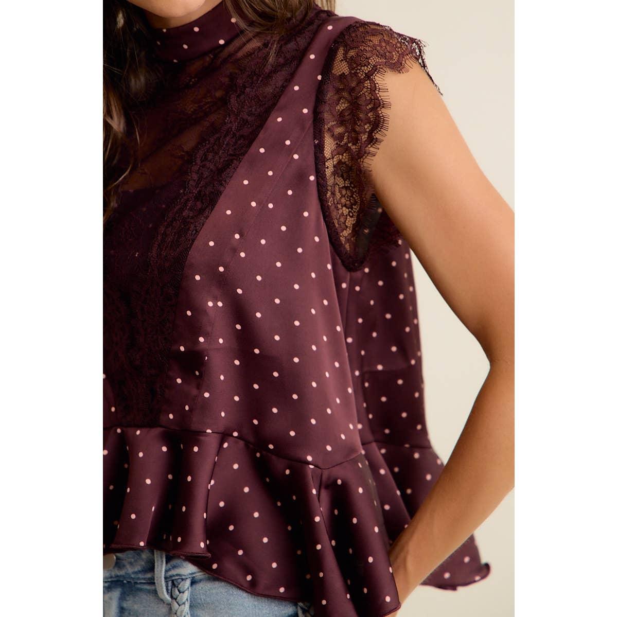 Polka Dot Satin Lace Blouse