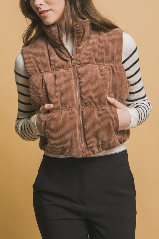 Corduroy Zip Puffer Vest