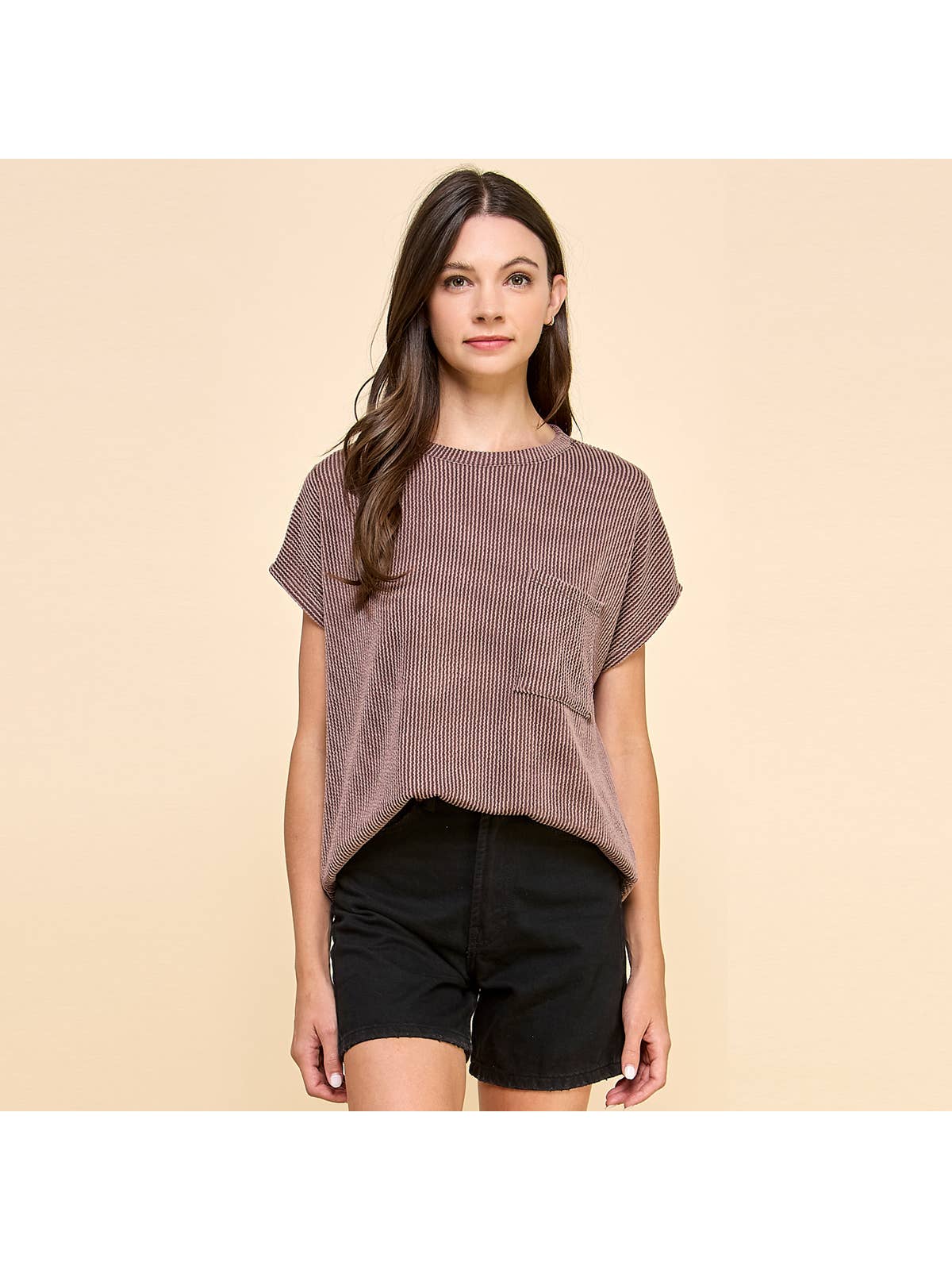 Solid Ribbed Top With Pockets