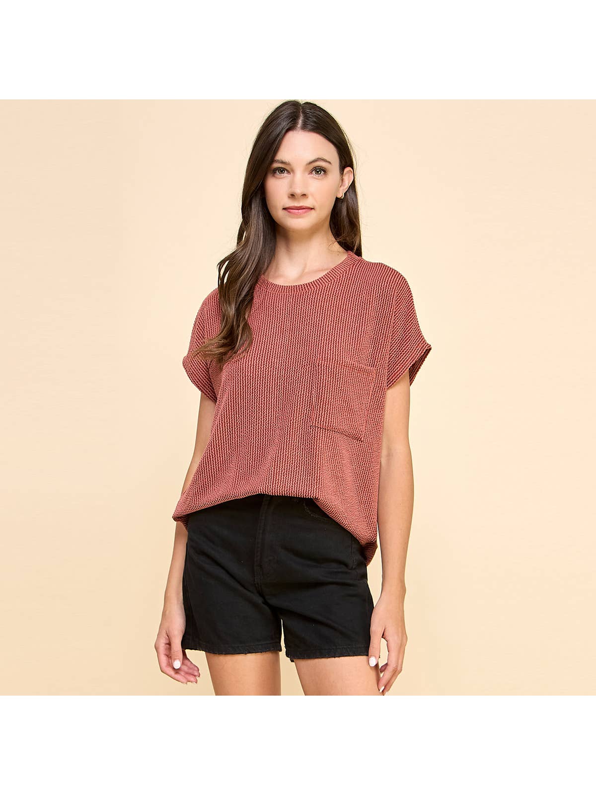 Solid Ribbed Top With Pockets