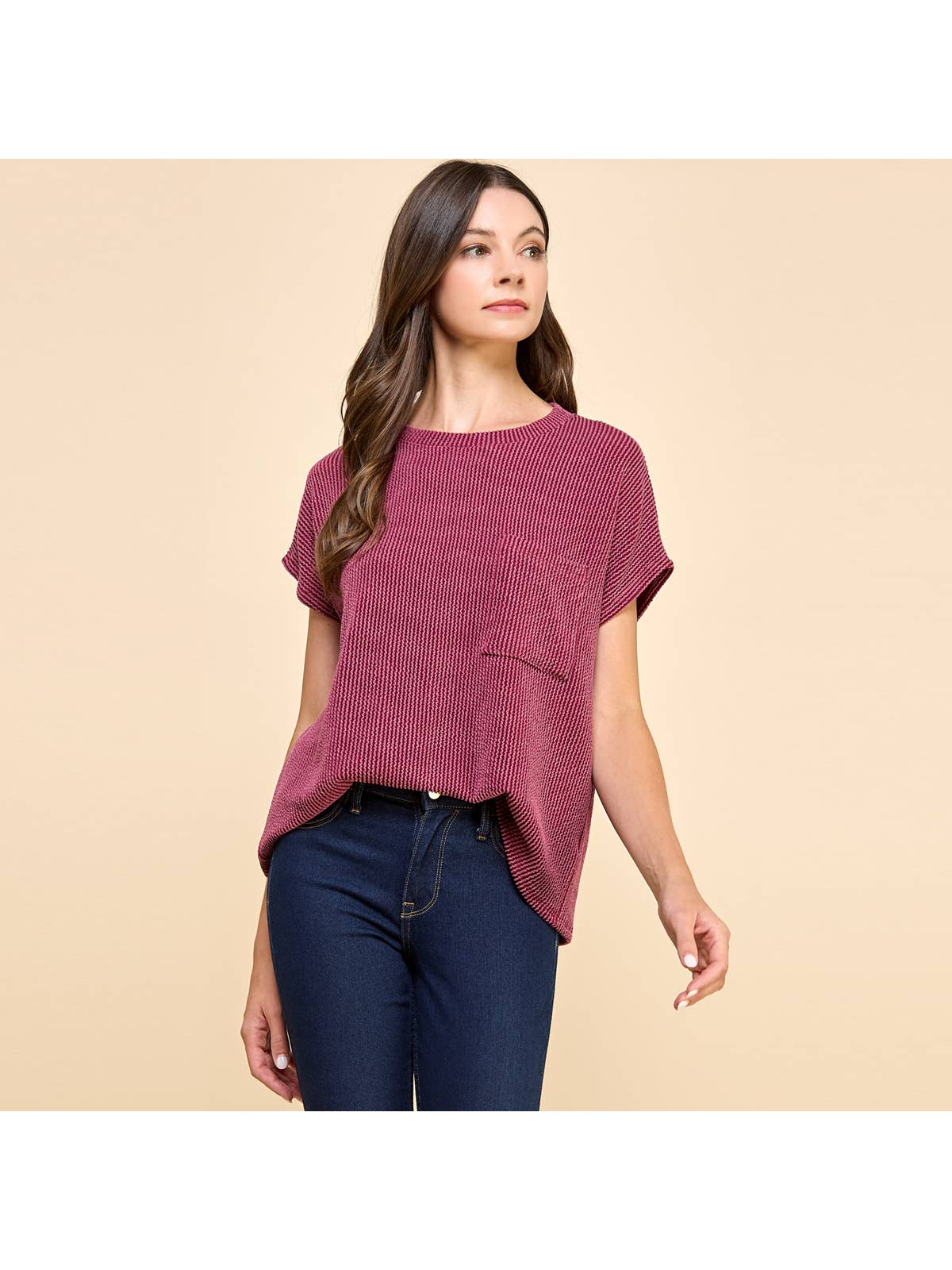 Solid Ribbed Top With Pockets