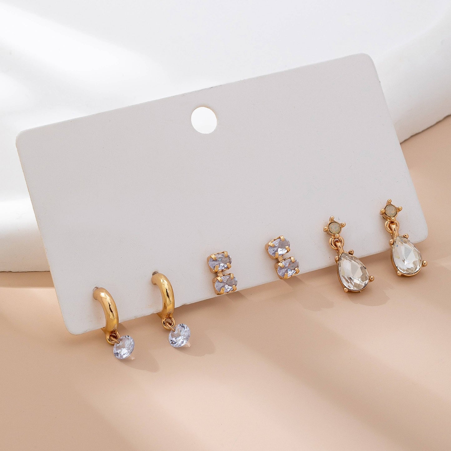 Trio Gold-Tone Crystal Drop Earring Set |