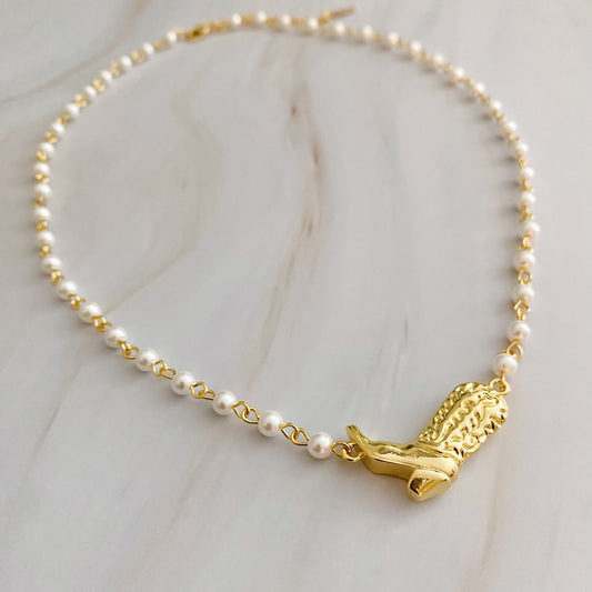 Cowgirl Boot Pearl Necklace