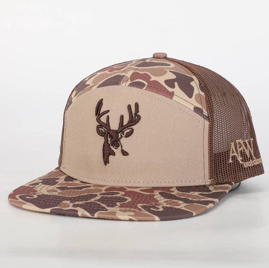 Deer 7 Panel Brown Old School Afw Style W- 3 D Puff and Brown Mesh