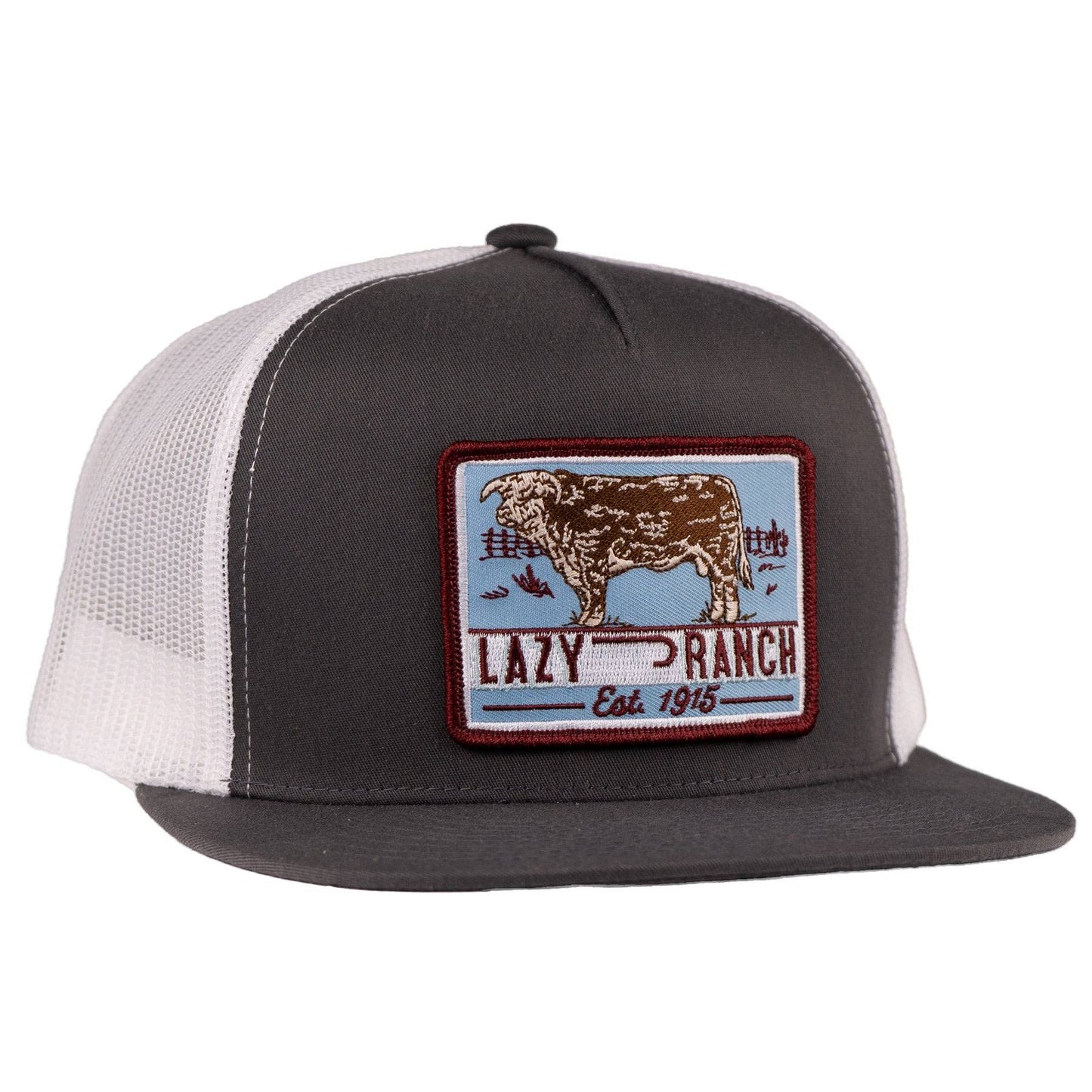 Lazy J Ranch Grey White Bull Trap Patch Classic 5 Panel