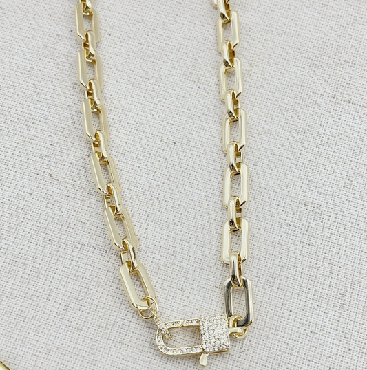 Pave Lock Chain Necklace