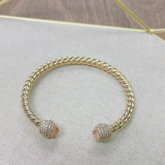 Gold rope pink crystal bracelet